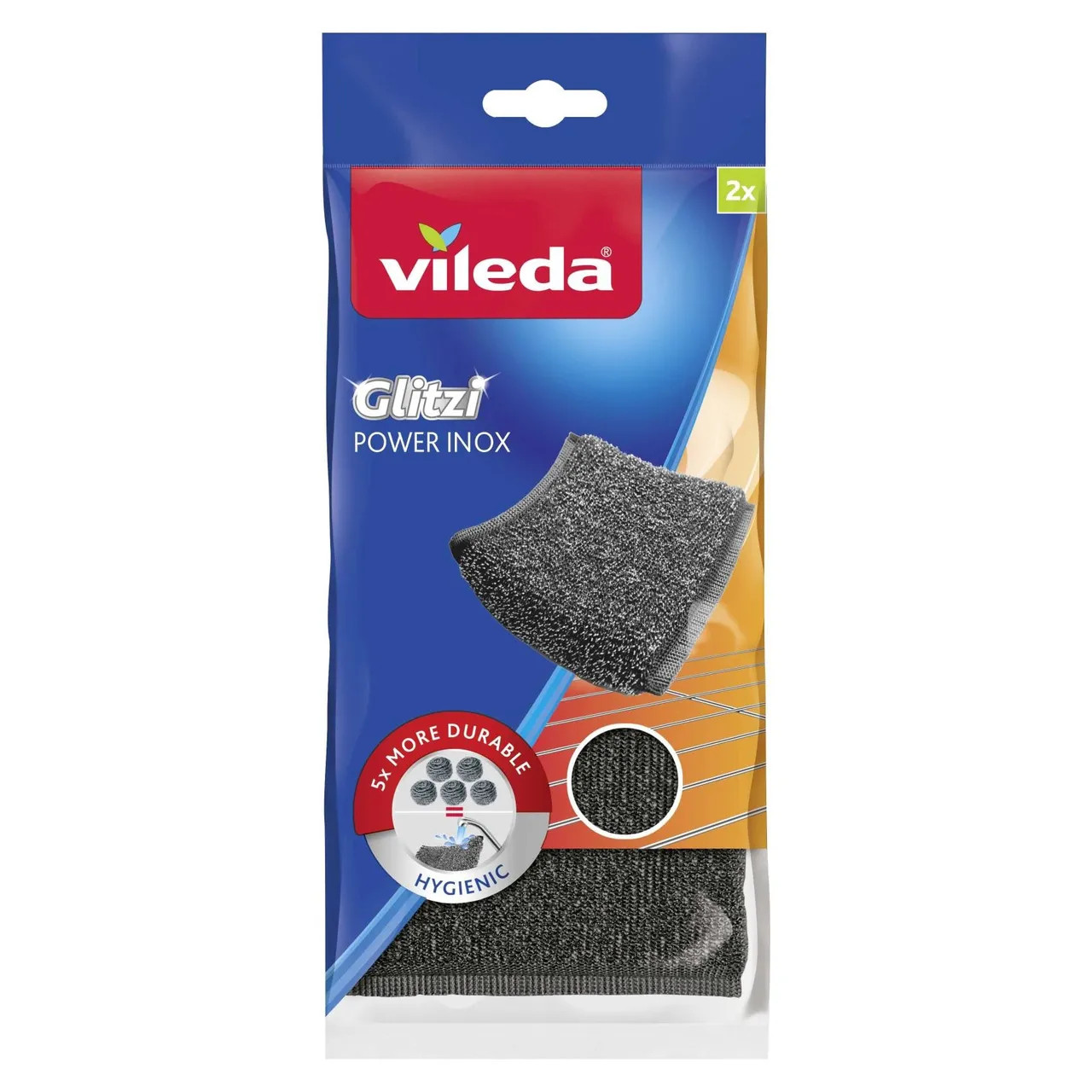 Vileda Glitzi ليفة معدنية فضية لغسيل الأطباق باور إينوكس 2 PCS