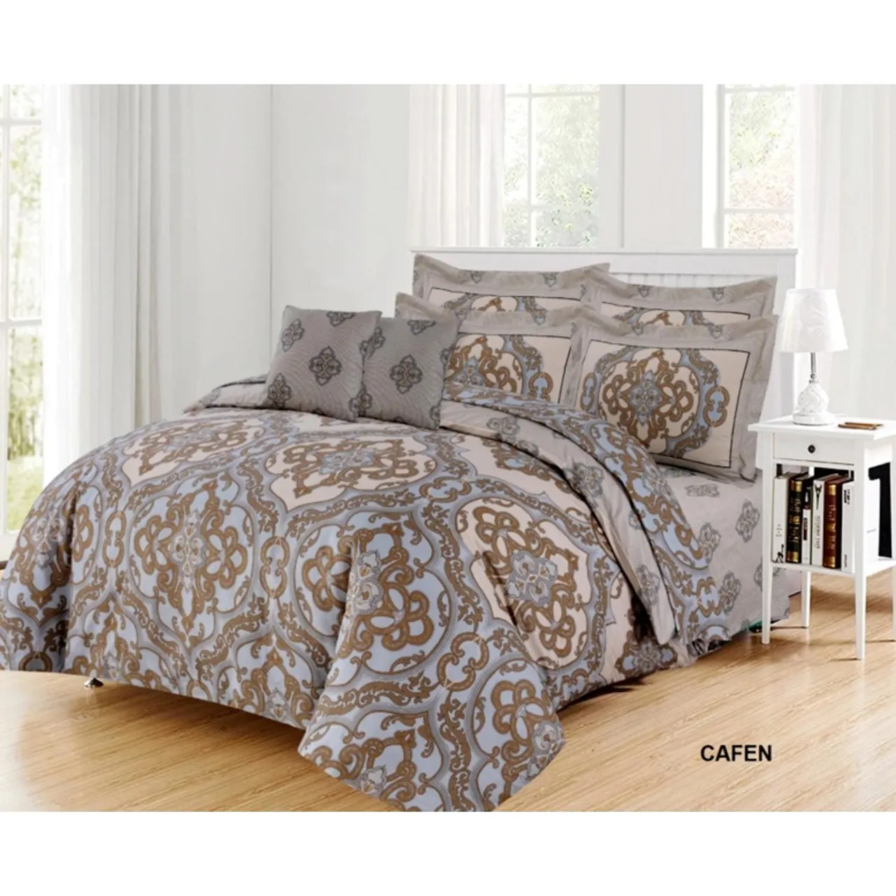 Barbarella طقم شرشف مسطح كوين من القطن، 3 pcs، كثافة 144 خيطاً، Cafen