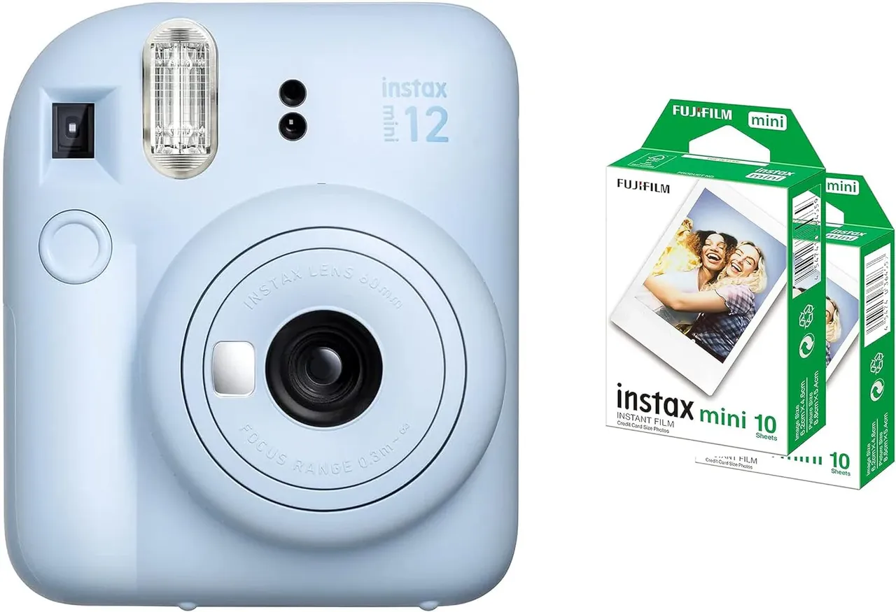 fujifilm كاميرا فورية Instax Mini 12 - أزرق باستيل Pastel Blue + عبوتا فيلم 2 Pack Film