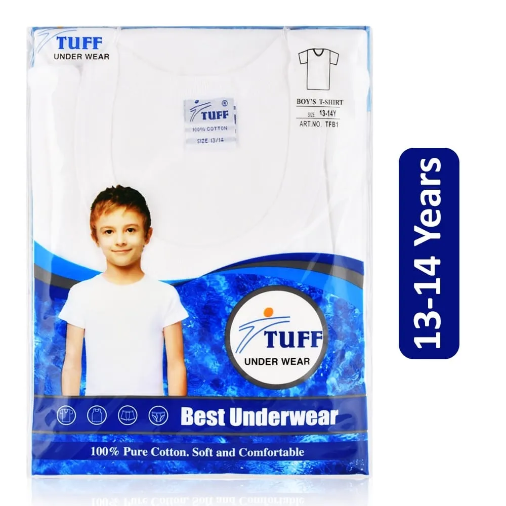 Tuff فانيلة قطنية داخلية للأولاد - أبيض، 13-14 سنة