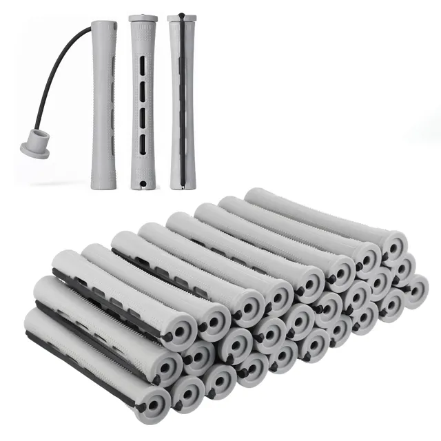 Aysatogc 30 Pcs Perm Rods Set for Natural Hair Plastic Cold Wave Rods Hair Curling Rollers DIY Hairdressing Tools for Natural Hairs Long Short (Grey