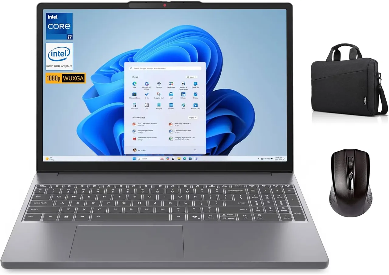 Lenovo لابتوب IdeaPad Slim 3 15IRH10، معالج Intel Core i7-13620H، شاشة 15.3 بوصة WUXGA IPS، رام 16GB، تخزين SSD 512GB، رسومات Intel UHD، ويندوز 11 برو، رمادي Luna Grey، مع حقيبة وماوس لاسلكي