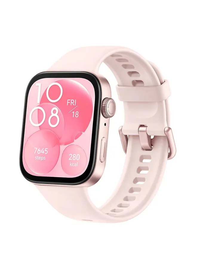 huawei ساعة ذكية Watch Fit 3 بشاشة 1.82” AMOLED بتصميم مريح وأنيق ومدرب تمارين علمي وإدارة صحية مطورة متوافقة مع iOS وAndroid وردية
