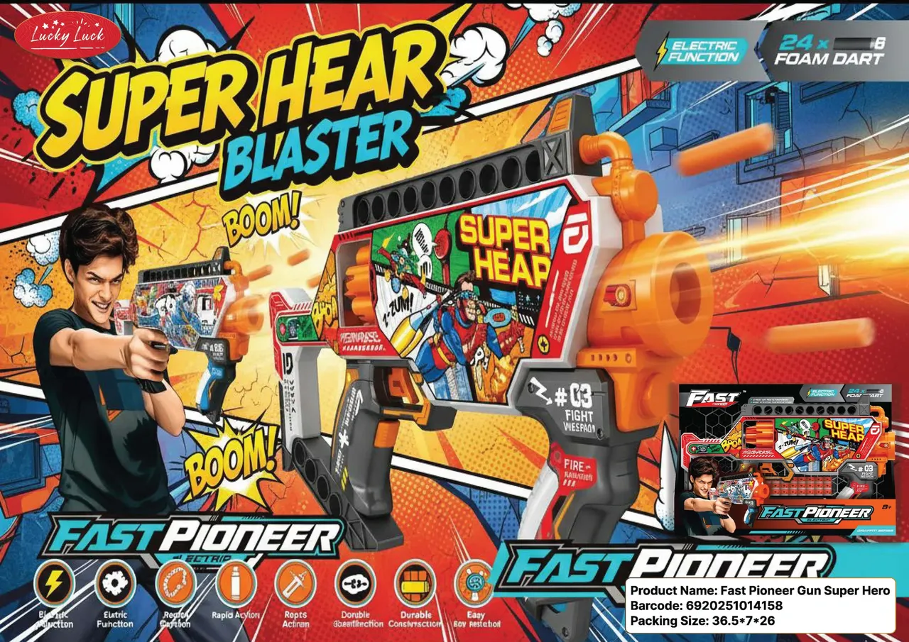 fast pioneer مسدس لعبة للأطفال، قاذف سهام فوم، بثيم الأبطال الخارقين، ألعاب للأولاد