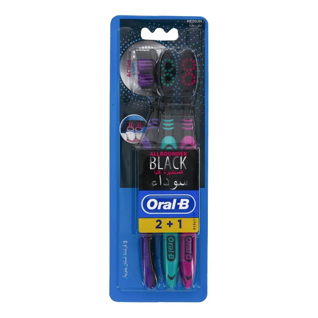 Oral-B Toothbrush All Rounder Black Medium Assorted Colours 2+1