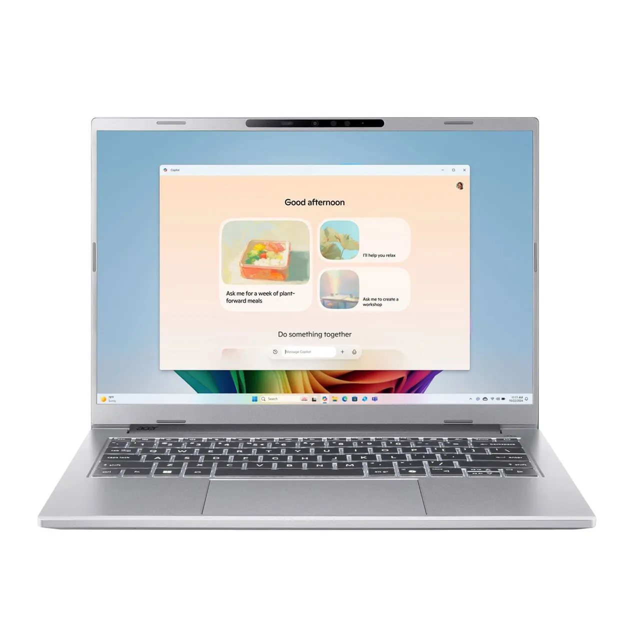 Acer لابتوب Aspire 14 AI، Intel Core Ultra 7 256V، 16GB RAM، 1TB SSD، شاشة 14-Inch WUXGA OLED، كرت رسومات مشترك، Windows 11 Home، فضي نقي، NX.JNQEM.002