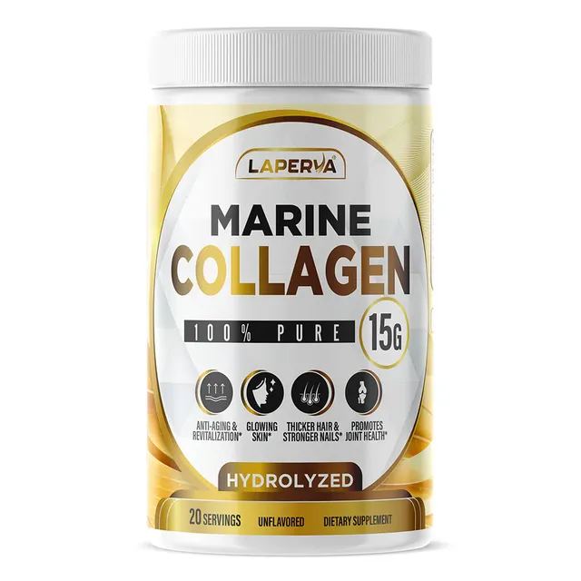 laperva Marine Collagen 100% Pure, Hydrolyzed Collagen Peptides from Marine Sources, Supports Skin, Hair, Nails & Joint Health, Halal, Gluten-Free, Sugar-Free, (Unflavored, )