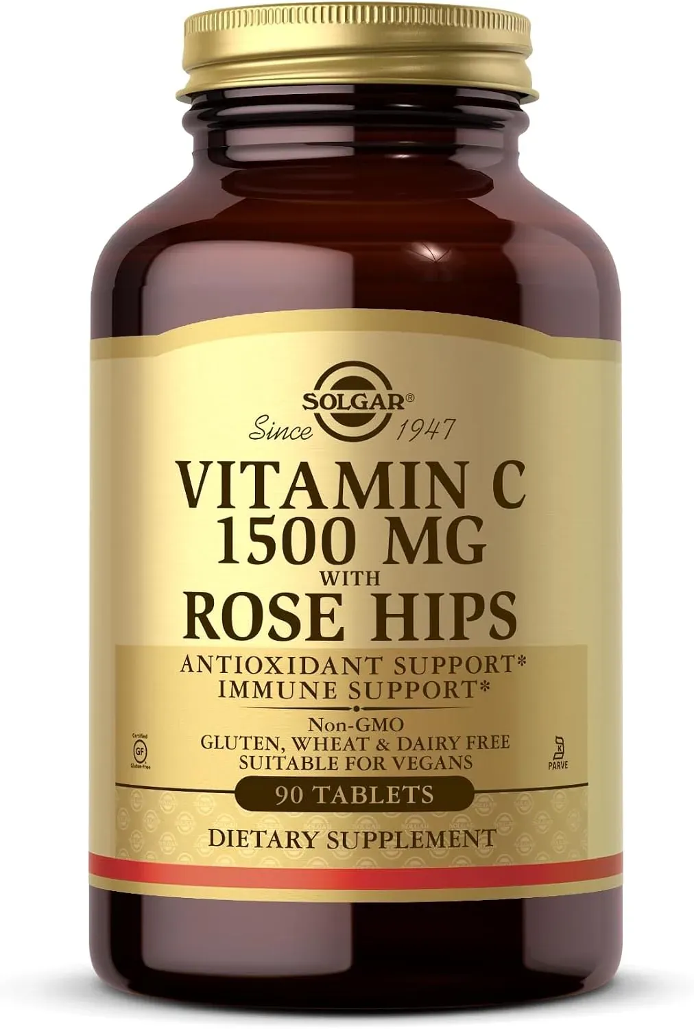 solgar فيتامين C 1500mg (1.5 Grams) مع ثمر الورد، 90 قرص، يدعم صحة المناعة، نباتي، خال من السكر والملح والنشا