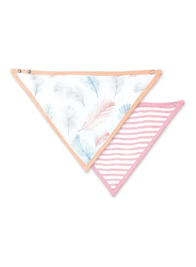 moon Organic Muslin Bibs Feather And Stripes
