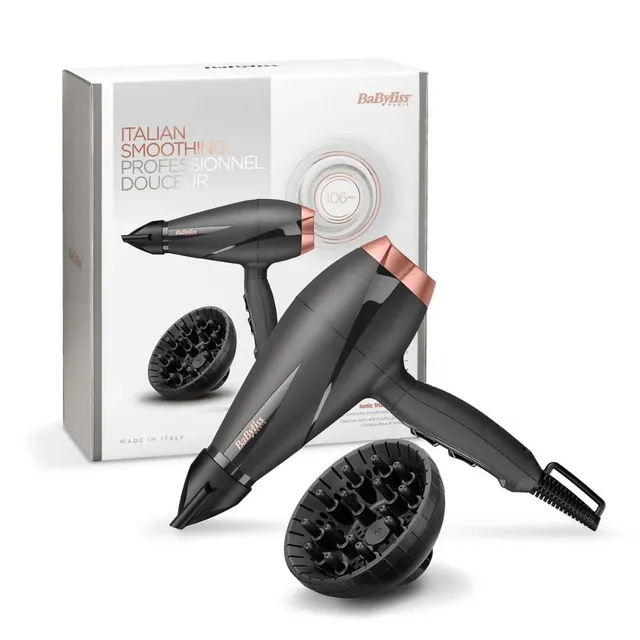 Babyliss Hair Dryer, Salon-grade Motor, 6mm Ultra-slim Concentrator Nozzle with Lockable Cold Shot, Black, BAB6709DSDE