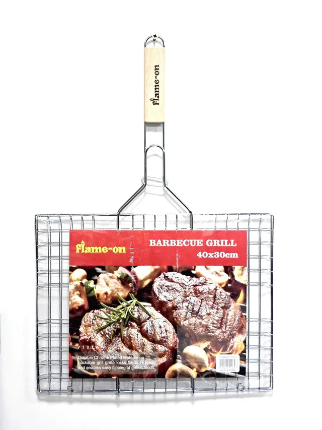 Flame On Bbq Grill With Wood Handle - 40 x 30 cm