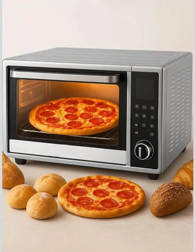 Oakriver Digital Electric Oven, Countertop Oven with 11 Preset Cooking Menus, 40-230°C Temperature Control, 1-480 Min Timer, Rotisserie, Convection, Double Glass Door & Interior Light