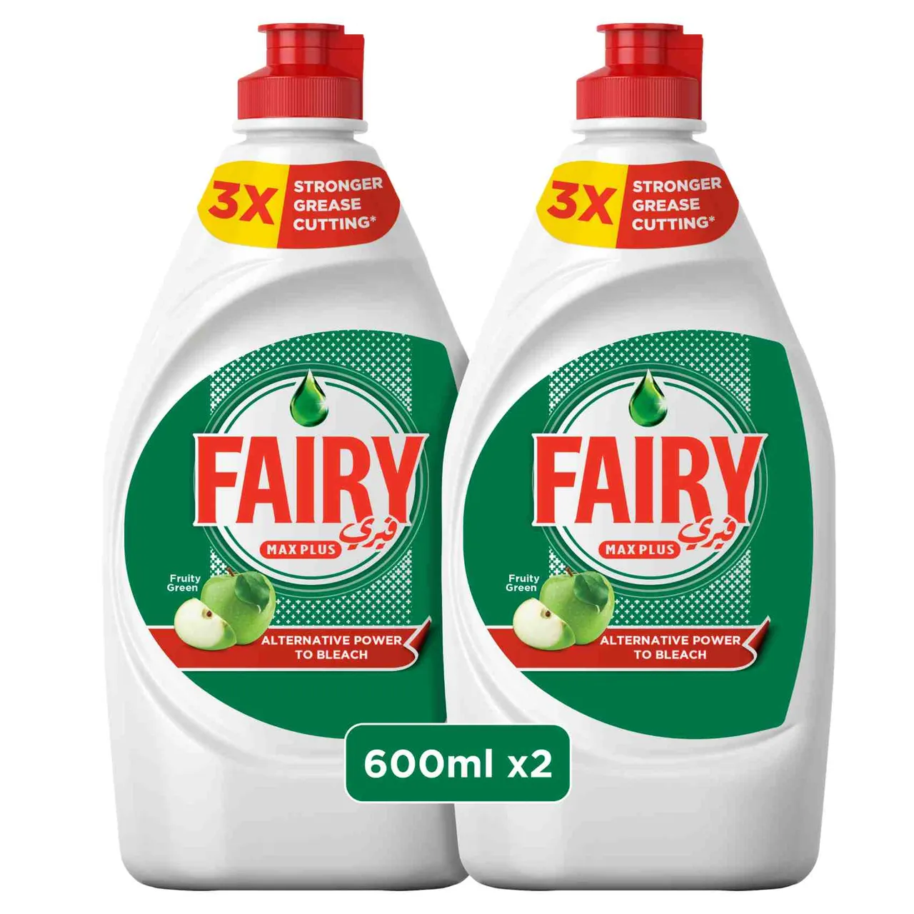fairy صابون سائل لغسيل الأطباق Max Plus أخضر بالفواكه بقوة بديلة للمبيض