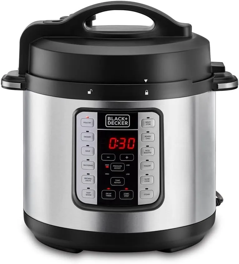 Black+Decker قدر بخار ذكي 1350W 9 في 1 قدر ضغط كهربائي قابل للبرمجة أسود/فضي - Pcp1010-B5
