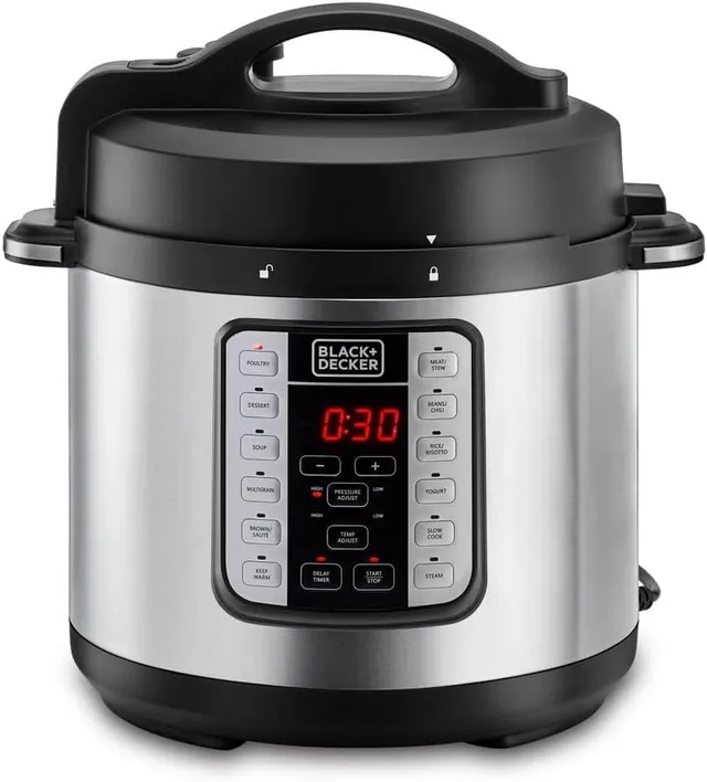 Black+Decker Smart Steam Pot 1350W 9 In 1 Smart ProgRAMmable Electric Pressure Cooker Black/Silver - PCP1010-B5