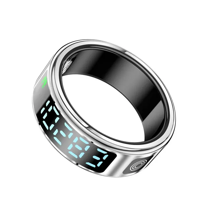 porodo FitSync Smart Ring, Digital Display, Touch Scroll Function, 128 Sport Modes, Health Monitoring, IP68 Water-Resistant, 4 Days Active Use, 16mAh Battery, Bluetooth 5.1, Size 10, Silver
