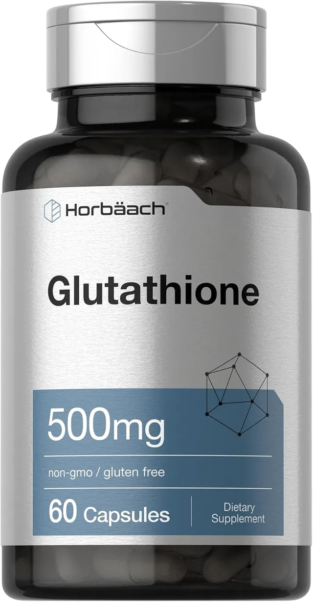 Horbäach L-Glutathione 500mg Reduced Supplement, 60 Capsules, Non-Gmo & Gluten Free