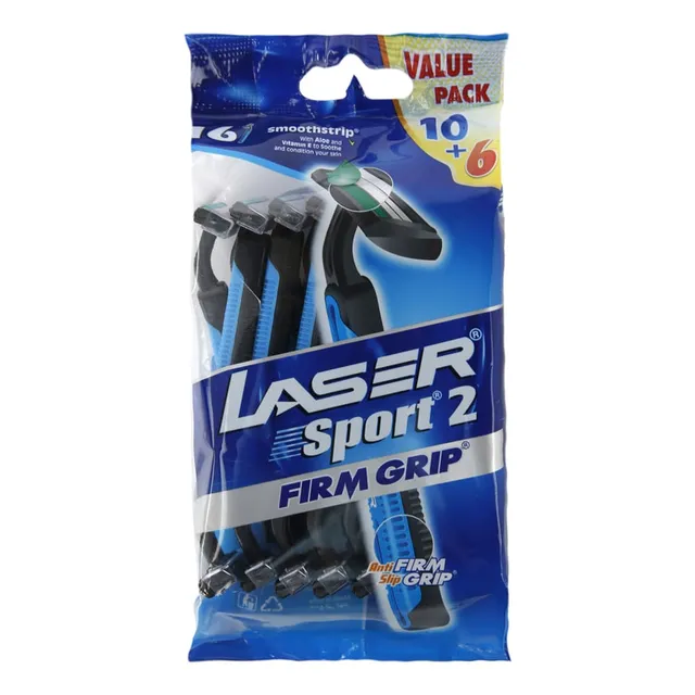 Laser Sport 2 Firm Grip Razors, 16 Pieces
