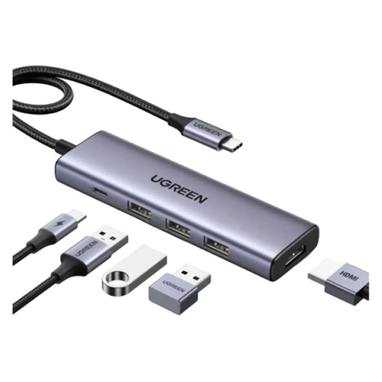 Ugreen موزع USB-C متعدد 5-in-1، رمادي فضائي، CM511-15596