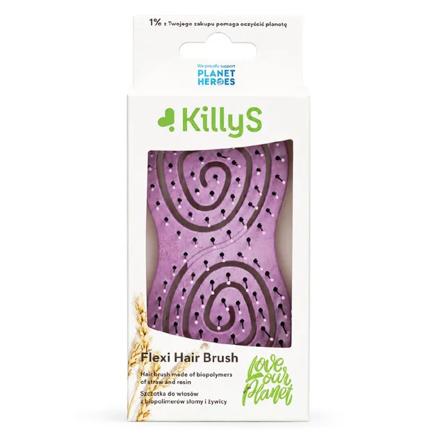 Killys Flexi Hair Brush Love Our Planet, Biopolymer Straw and Resin Hair Brush, Purple
