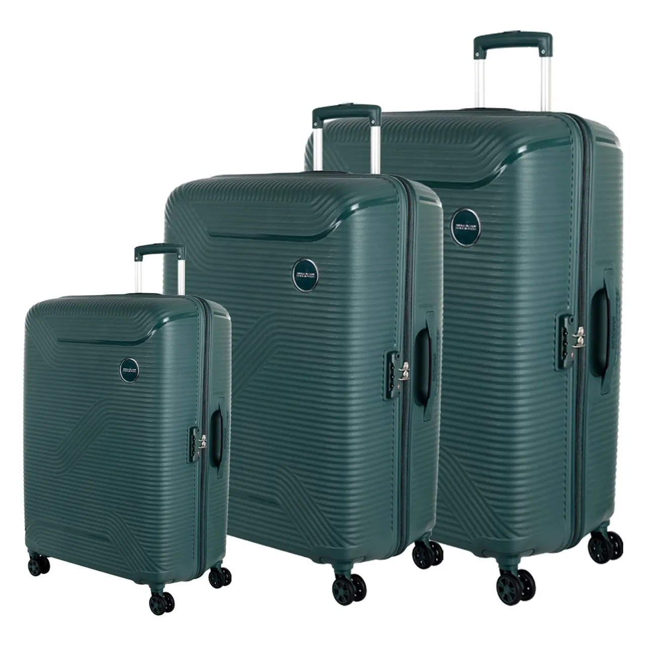 American Tourister طقم حقائب سفر ترولي صلبة بعجلات مزدوجة Maxplus، أخضر زيتوني، 3 PCS