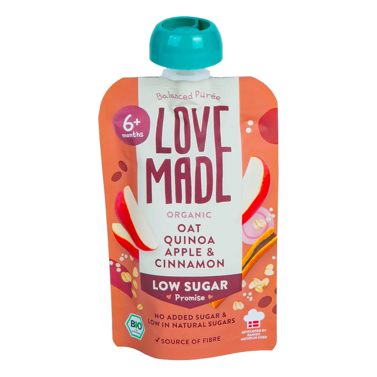 LoveMade مهروس عضوي متوازن بالشوفان والكينوا والتفاح والقرفة طعام أطفال من عمر 6+ أشهر
