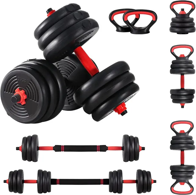 yalla homegym Adjustable Dumbbells Barbell Set, 7 in 1 Weights Dumbbells with Connecting Rod, Non-slip Handles