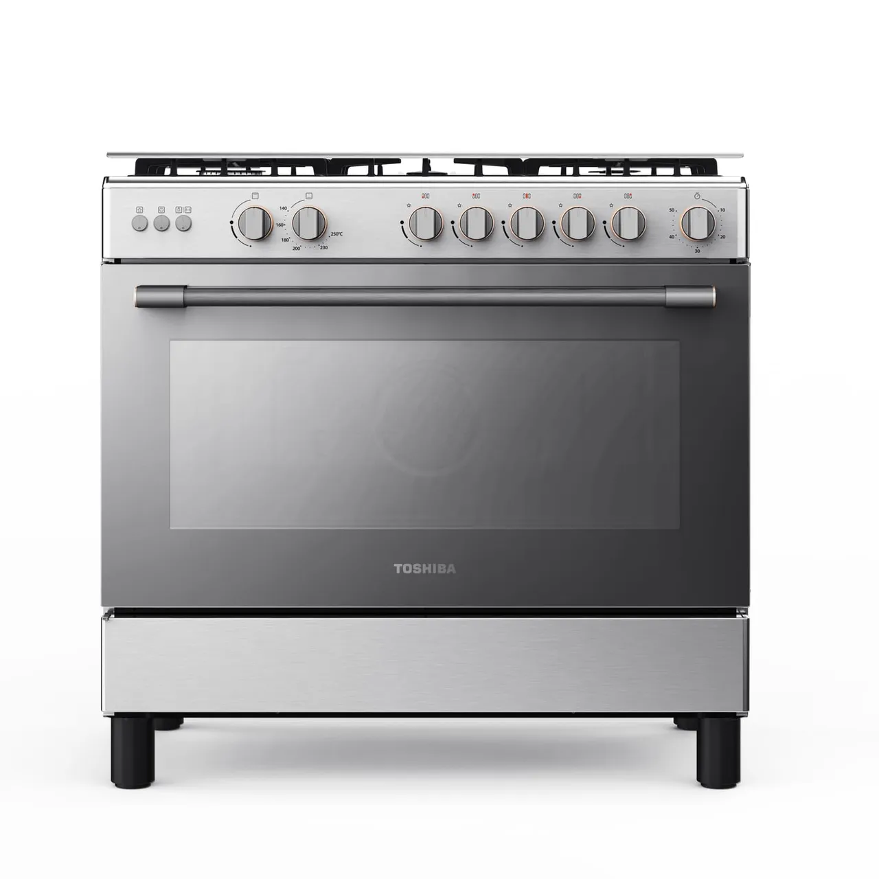 Toshiba طباخ غاز 5 شعلات، ستانلس ستيل/أسود، RL2-90G5GE(MR)-R