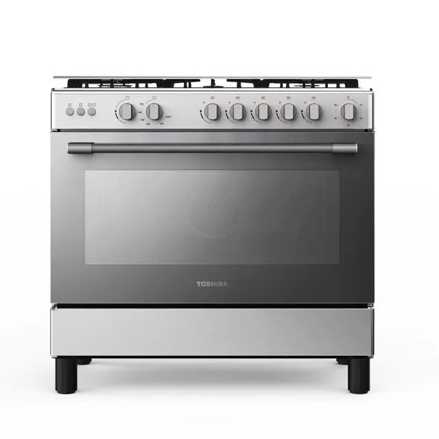 Toshiba 5 Burner Gas Cooker, Stainless Steel/Black, RL2-90G5GE(MR)-R