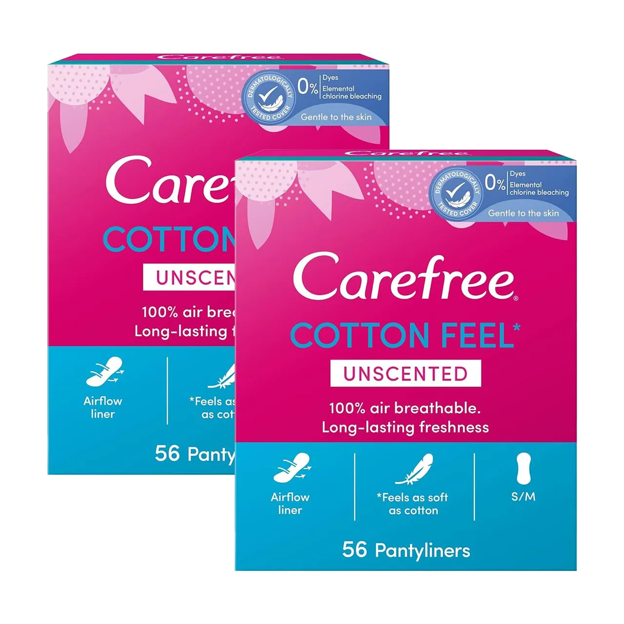 Carefree فوط يومية بملمس القطن بدون عطر عبوة اقتصادية 2x56 pcs
