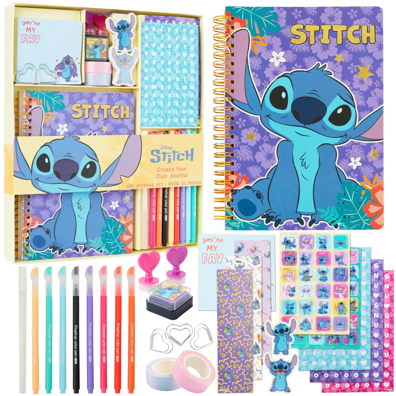 Get Trend طقم دفتر يوميات DIY Disney Stitch للأطفال مع دفتر وملصقات وأقلام وممحاة وعلامات مرجعية وأختام وأشرطة لامعة وقرطاسية، هدايا للبنات