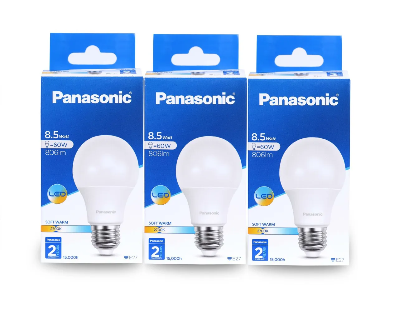 Panasonic مصباح زجاجي Led 8.5W E27 Ww (3Pcs)