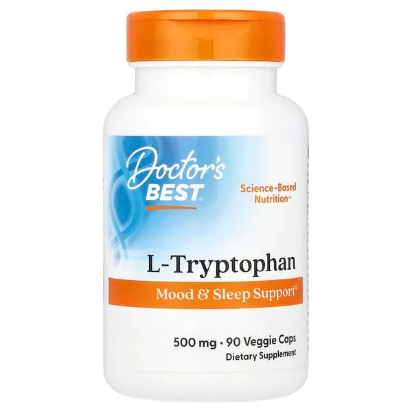 doctor's best L-Tryptophan, Helps Sleep, Healthy Mood & Behavior, Non-GMO, Vegan, Gluten & Soy Free, Veggie Caps, Promotes Normal, Healthy Restful Sleep, 90 Count
