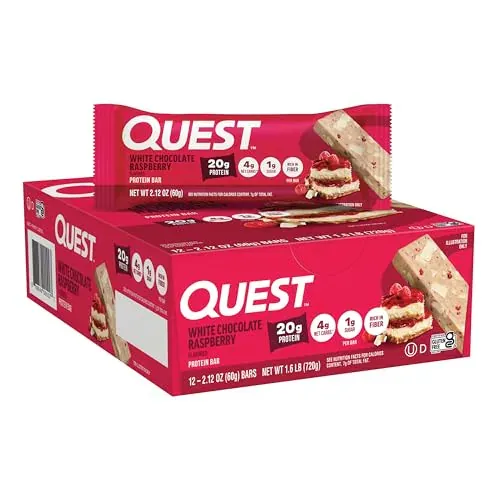 quest nutrition لوح بروتين بالشوكولاتة البيضاء وتوت العليق - علبة من 12
