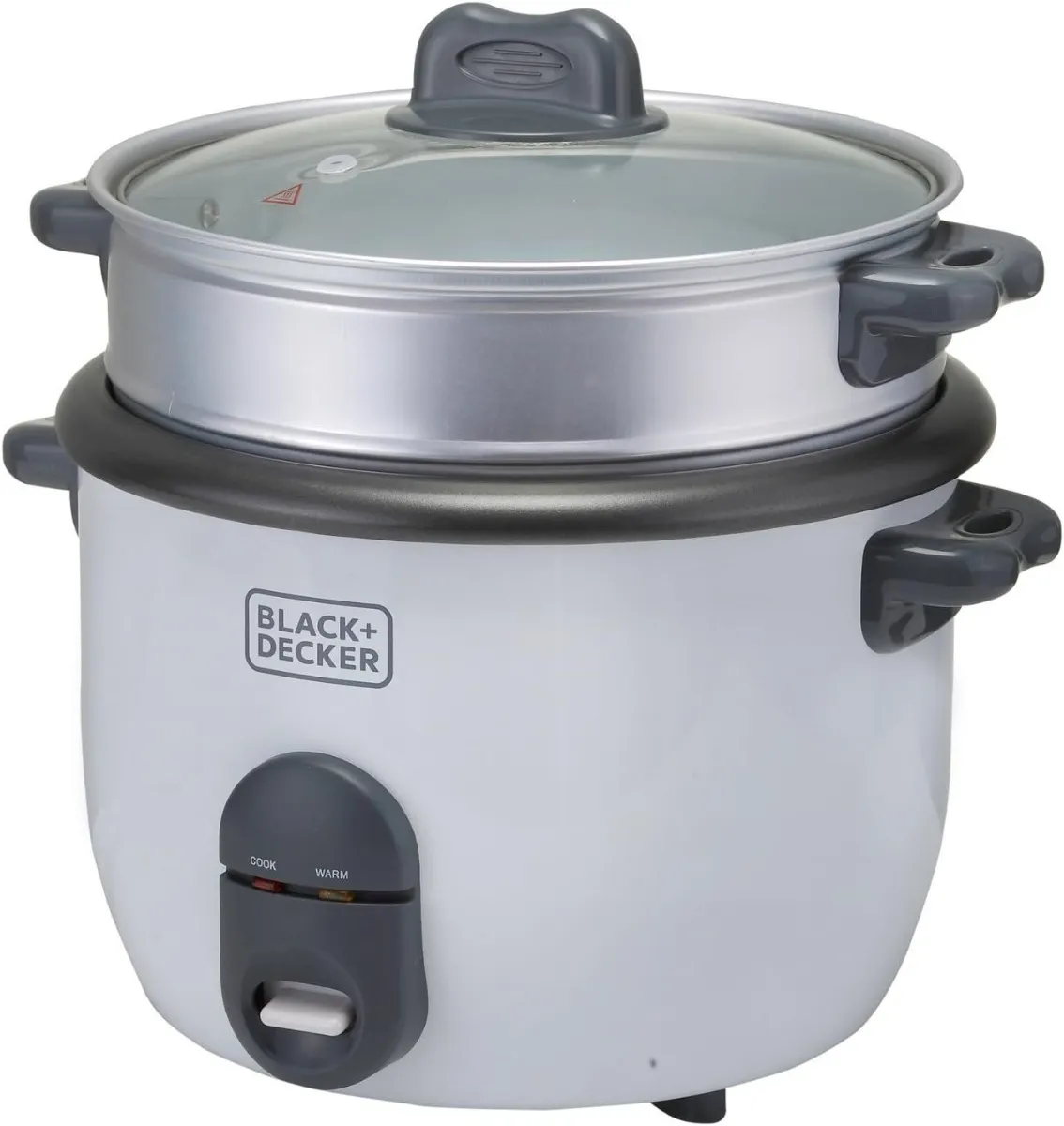 Black & Decker طباخ أرز 700W مع وعاء قابل للإزالة غير لاصق وصينية تبخير مع مؤشر مستوى الماء وغطاء زجاجي وملمس بارد لوجبات صحية سهل الاستخدام ضمان 2 سنوات RC1860-B5