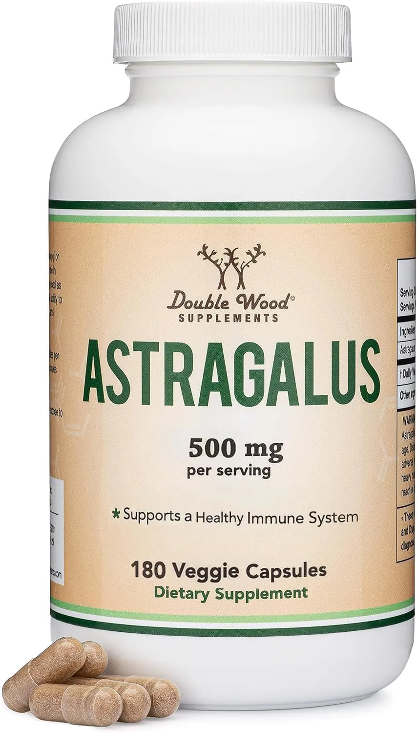 Double Wood Supplements كبسولات جذر القتاد، 500mg للحصة (180 كبسولة) غنية بالسكريات المتعددة، صنع في الولايات المتحدة لدعم التقدم في السن وصحة القلب والمناعة