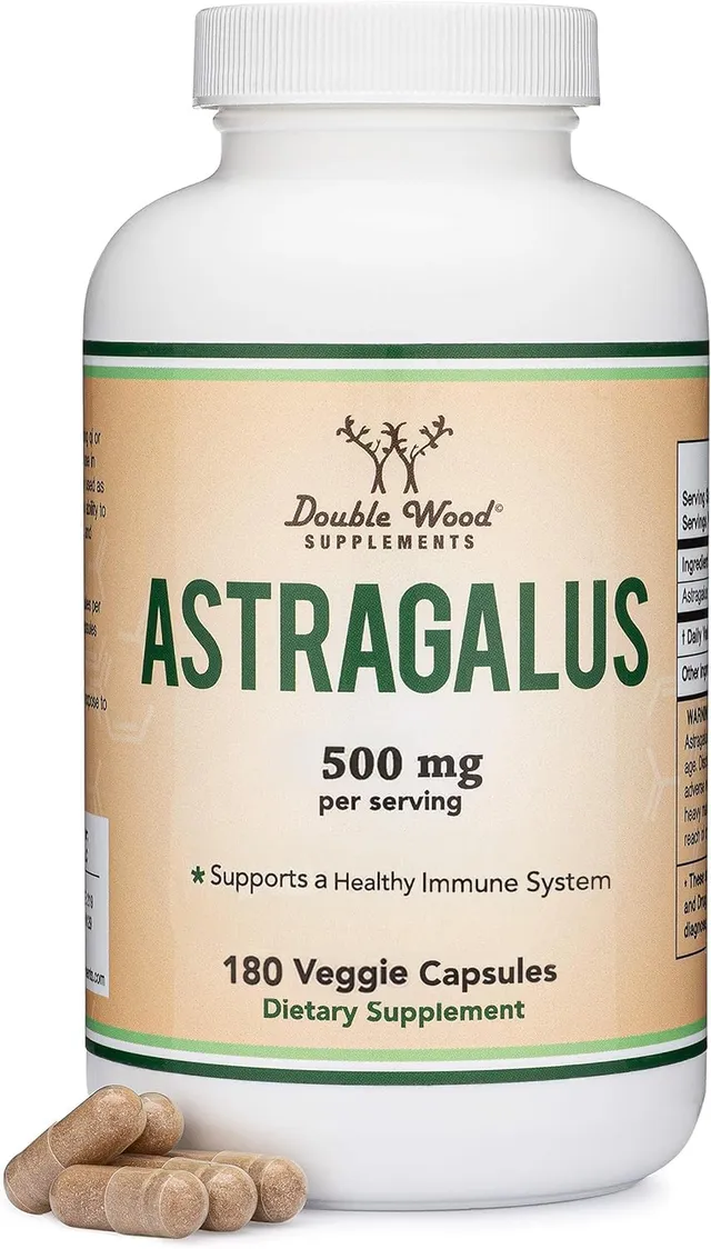 Double Wood Supplements Astragalus Root Capsules, 500mg Per Serving (180, Capsules) High in Polysaccharides, Made in The USA for Ageing, Cardiovascular, and Immune Support