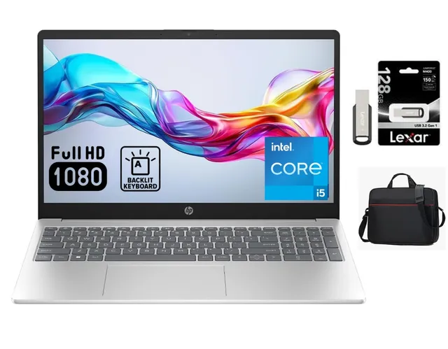 HP Laptop Intel Core i5-1334U 15.6inch FHD 512GB SSD 16GB RAM Intel Graphics Windows 11 English & Arabic Keyboard Natural Silver [15-FD0336TU] + Lexar 128GB USB 3.2 Gen 1 M400 + Free Laptop Bag