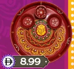 Madhoor Pooja Thali Ganesh Diya Maroon Ylw Grn