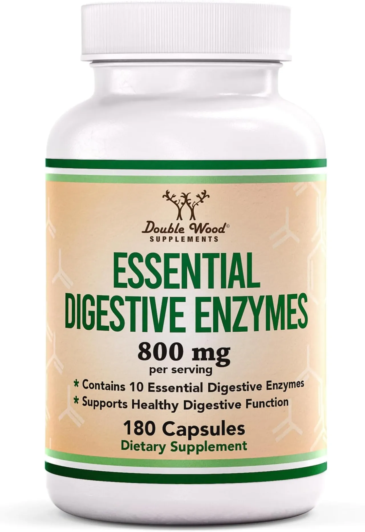 Double Wood Supplements إنزيمات هاضمة، مزيج 800mg من أهم 10 إنزيمات هاضمة وبنكرياسية (أميلاز، ليباز، بروميلين، لاكتاز، باباين، بروتياز، سيلولاز، مالتاز، إنفرتاز)