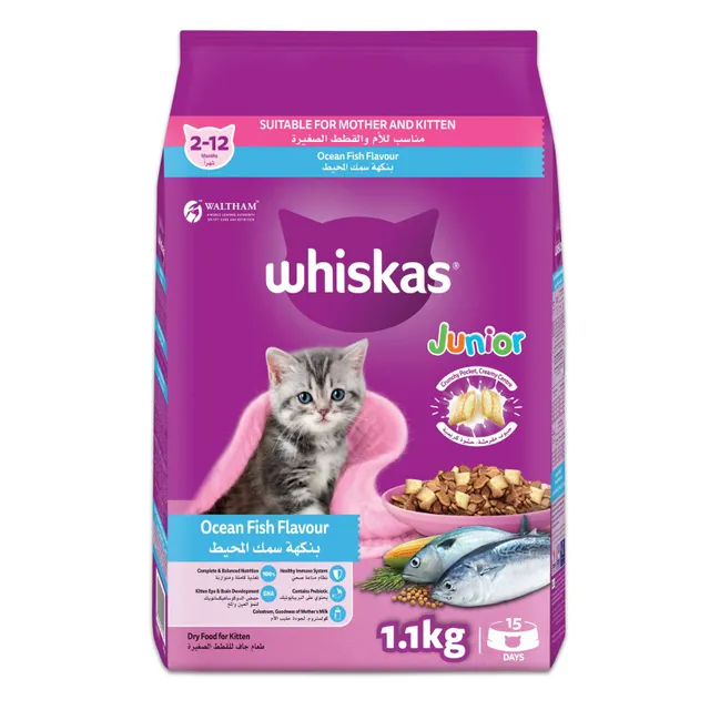 Whiskas Kitten Ocean Fish Flavor with Milk Dry Kitten Food, Bag of