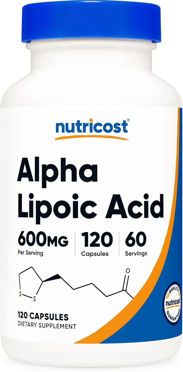 Nutricost حمض ألفا ليبويك، 600 mg، 120 كبسولة، 60 حصة، كبسولات نباتية، خالٍ من الكائنات المعدلة وراثيا