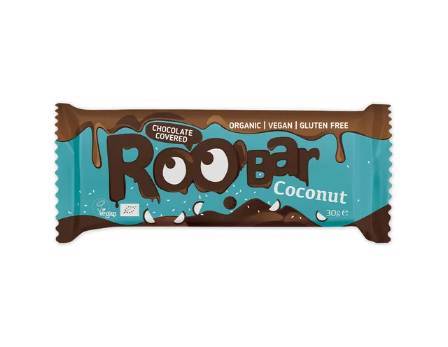 Roobar Organic Chocolate Covered Coconut Bar, Gluten Free, Vegan