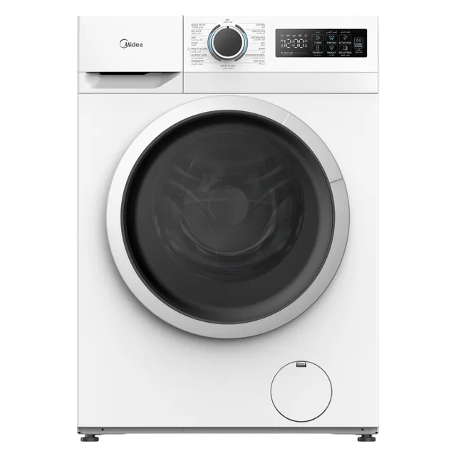 Midea Front Load Washer MF110W70B/W, Steam Sanitization, 1200 rpm, Stainless Steel, White