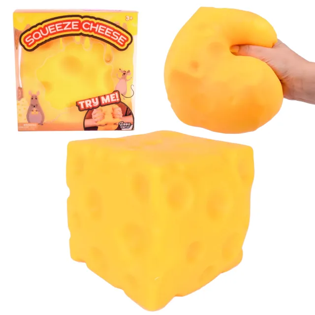 Giggle Zone Squeeze Cheese - Extra Large Squishy Cheese Block Gag Gifts Funny Adult 4.25 Inch Giant Stress Ball Fidget Sensory Toy for Kids - Sunny Days Entertainment