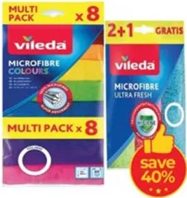 Vileda قطعة قماش مايكروفايبر + قطعة قماش مضادة للبكتيريا ألترا فريش