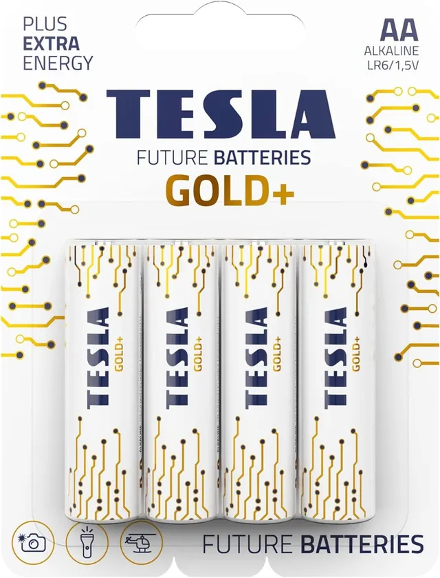 Tesla AA Battery Gold+ Alkaline Plus Extra Energy - 4 Pcs