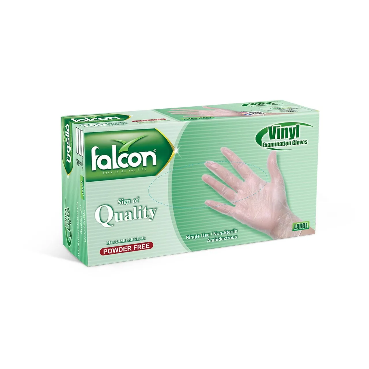 Falcon قفازات فينيل بيضاء كبيرة بدون بودرة 100 PCS