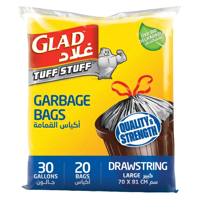 Glad Garbage Bags Drawstring, Large, 30 Gallons 70x81cm, 20 Bags