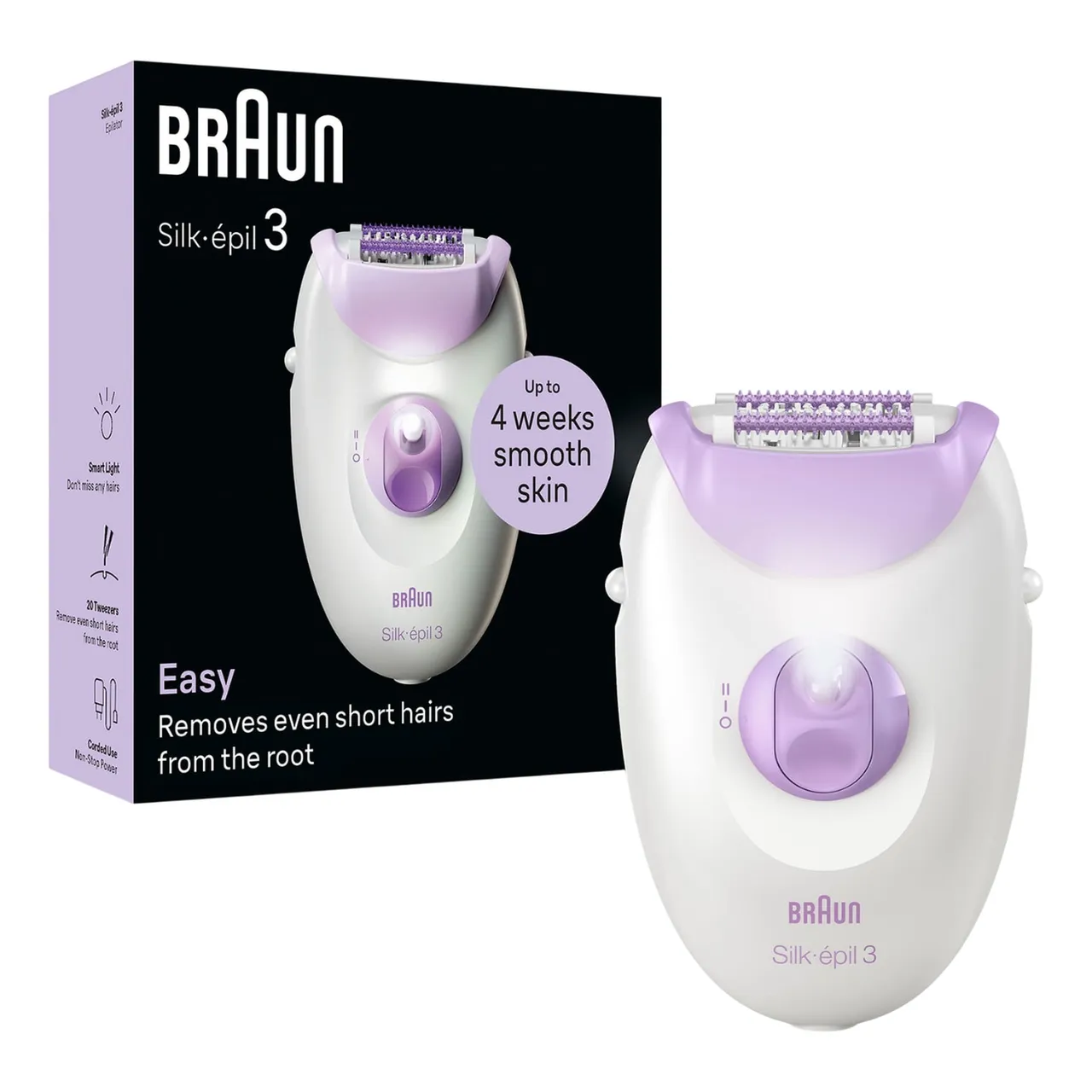 Braun جهاز إزالة الشعر Silk-Epil 3 SE 3000، أبيض وبنفسجي